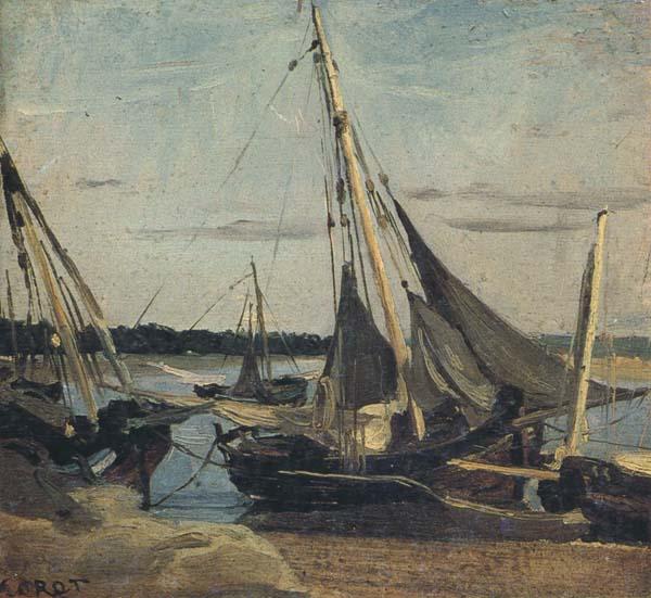 camille corot Trouville Fishing Boats Stranded in the Channel (mk40) Germany oil painting art